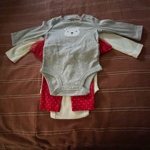 Carters 3 pics set brand new with tags. Two onsies? Pants pants with tutu.